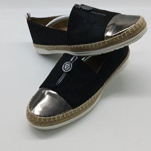 Anne Klein iflex Akzetta Black & Silver Slip On Shoes Size Espadrille